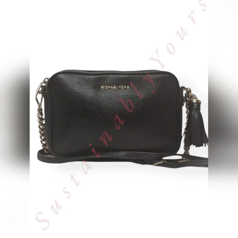Michael Kors Ginny Crossbody Camera Bag in Black Pebbled Leather Jet Set Bag - Picture 1 of 16